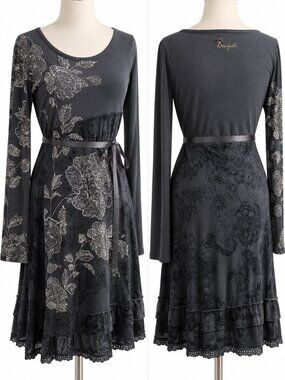 DESIGUAL CELINE GREY LACE PATTERN DRESS L